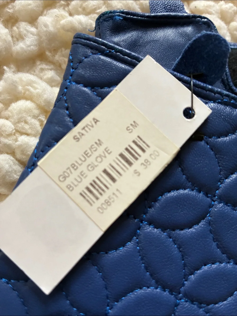 Quilted Royal Blue Leather Women's Gloves